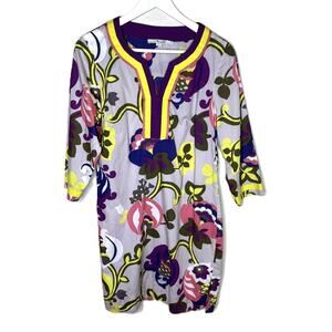Boden Gray & Purple Floral Tunic Dress Cotton Casual, Size 8